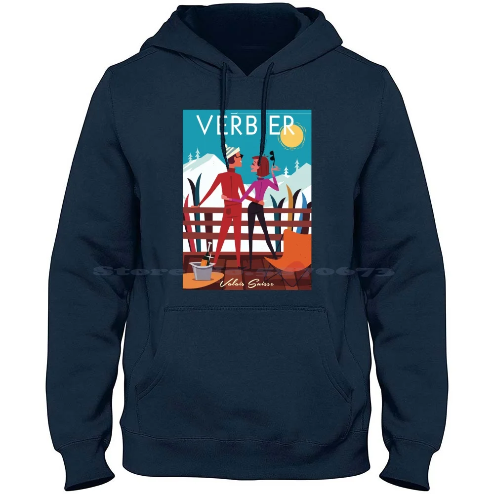 Verbier Poster 100% Cotton Hoodie T Shirt Verbier Resort Verbier Ki Verbier Ski Resort Verbier Travel Verbier Design Swiss Ski