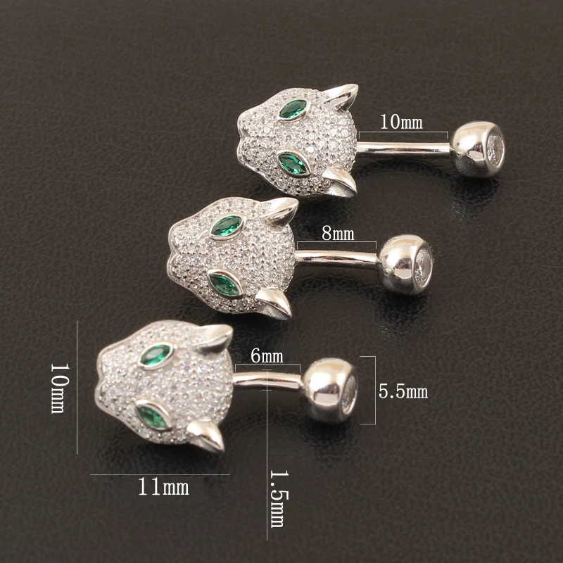 Belly Button Ring Real 925 Sterling Silver Leopard Head Body Jewelry S925 Zircon Clear Prevent Allergy Nickel Free Body Piercing