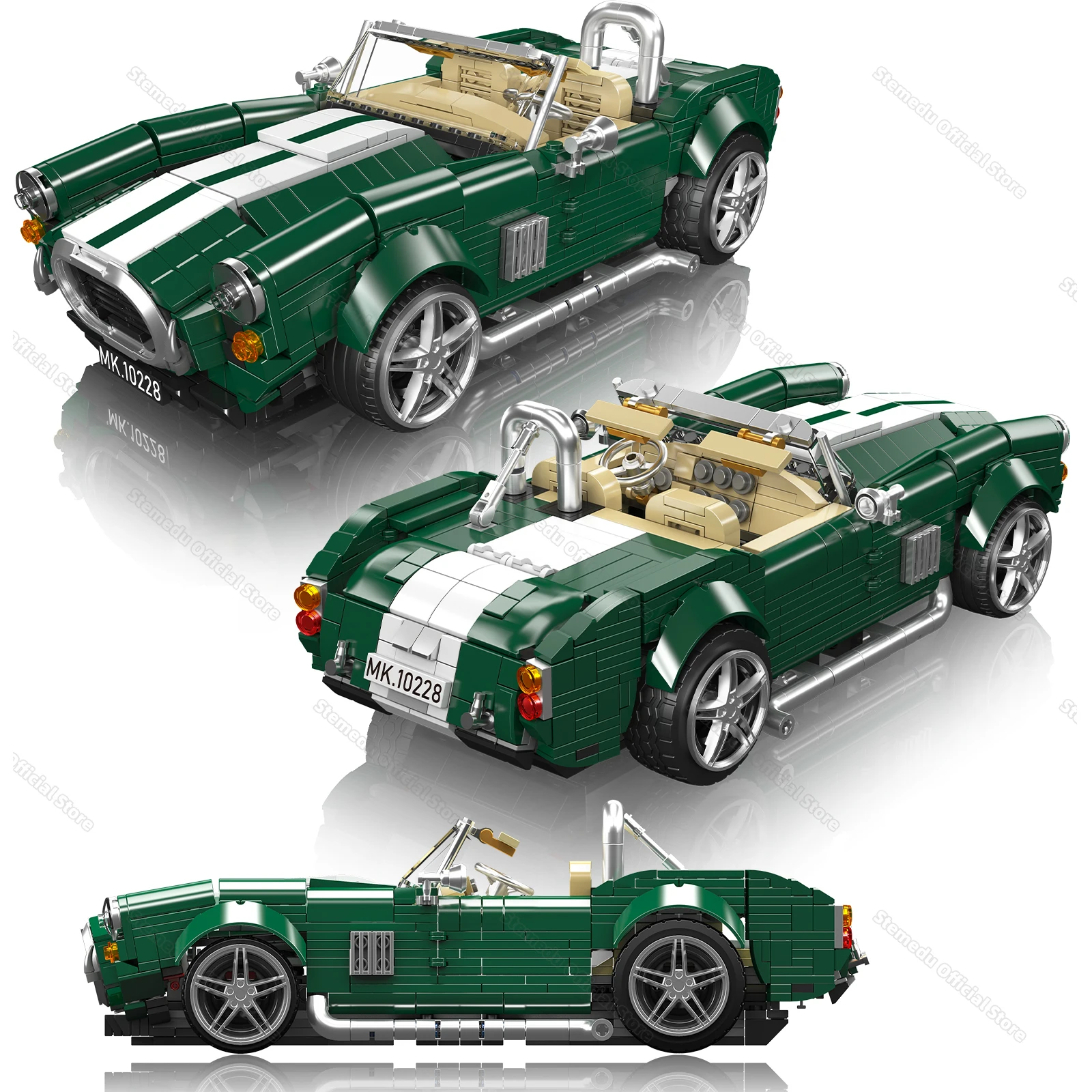 Mould King 10228 MOC AC Cobra Building Blocks Classic Convertible Sports Car Retro Vintage Car Model Desktop Ornament Kids Toys