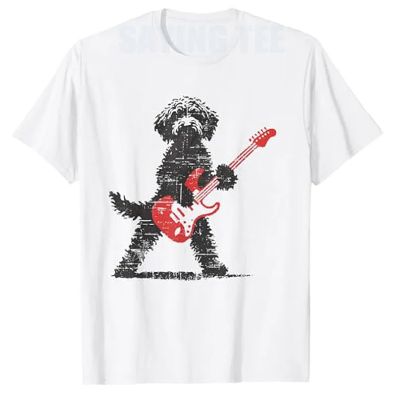 Lustiges Rock-Goldendoodle-Hund-T-Shirt mit Gitarre für Musikliebhaber, Y2K Punk Streetwear, Neuheit Geschenk Grafik-Bekleidung – Detail 9
