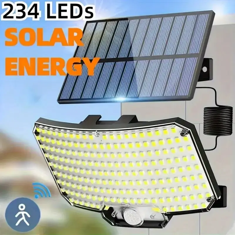 234 LED Iluminação externa solar com sensor de movimento em 3 modos Cabo de 196,85 polegadas adequado para iluminação pública de pátio de varanda