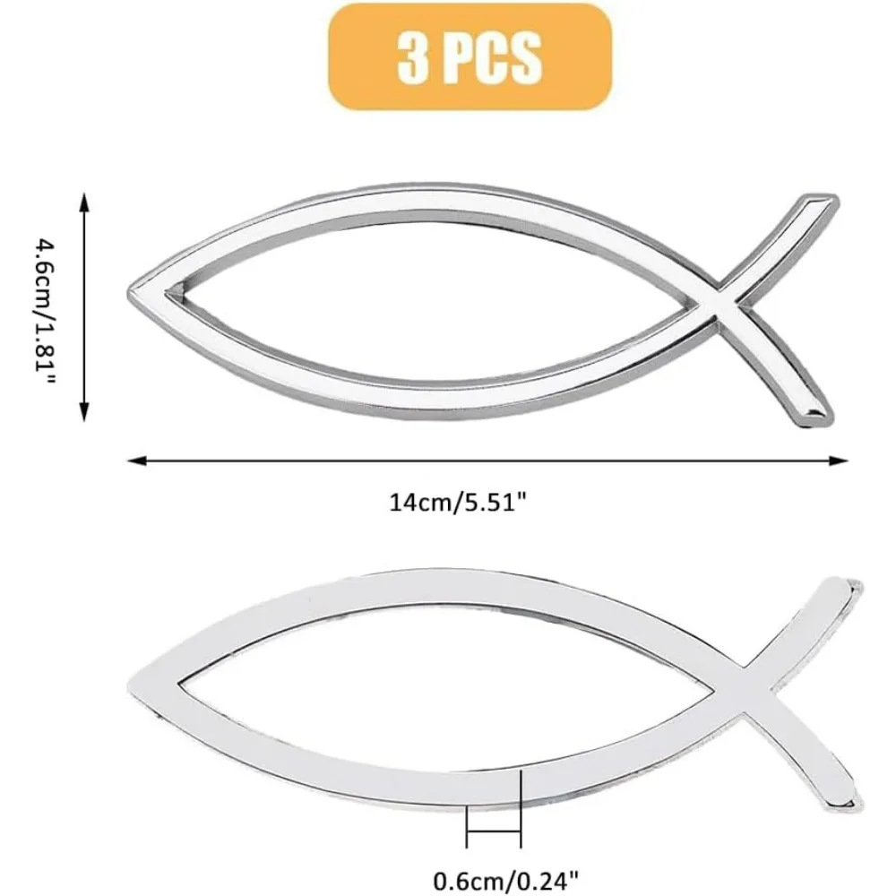3PCS Fish Shape Car Sticker Silver ABS Plastic Jesus Fish Decal Sticker 5.5x1.8x0.23inch Plastic 3D Fish making kit