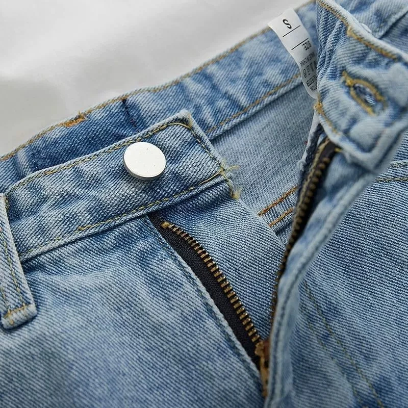Damskie koreańskie retro szorty Y2k, spodnie damskie vintage high street, dziurawe, z nieregularnymi nogawkami, szerokie szorty jeansowe casual dla kobiet.
