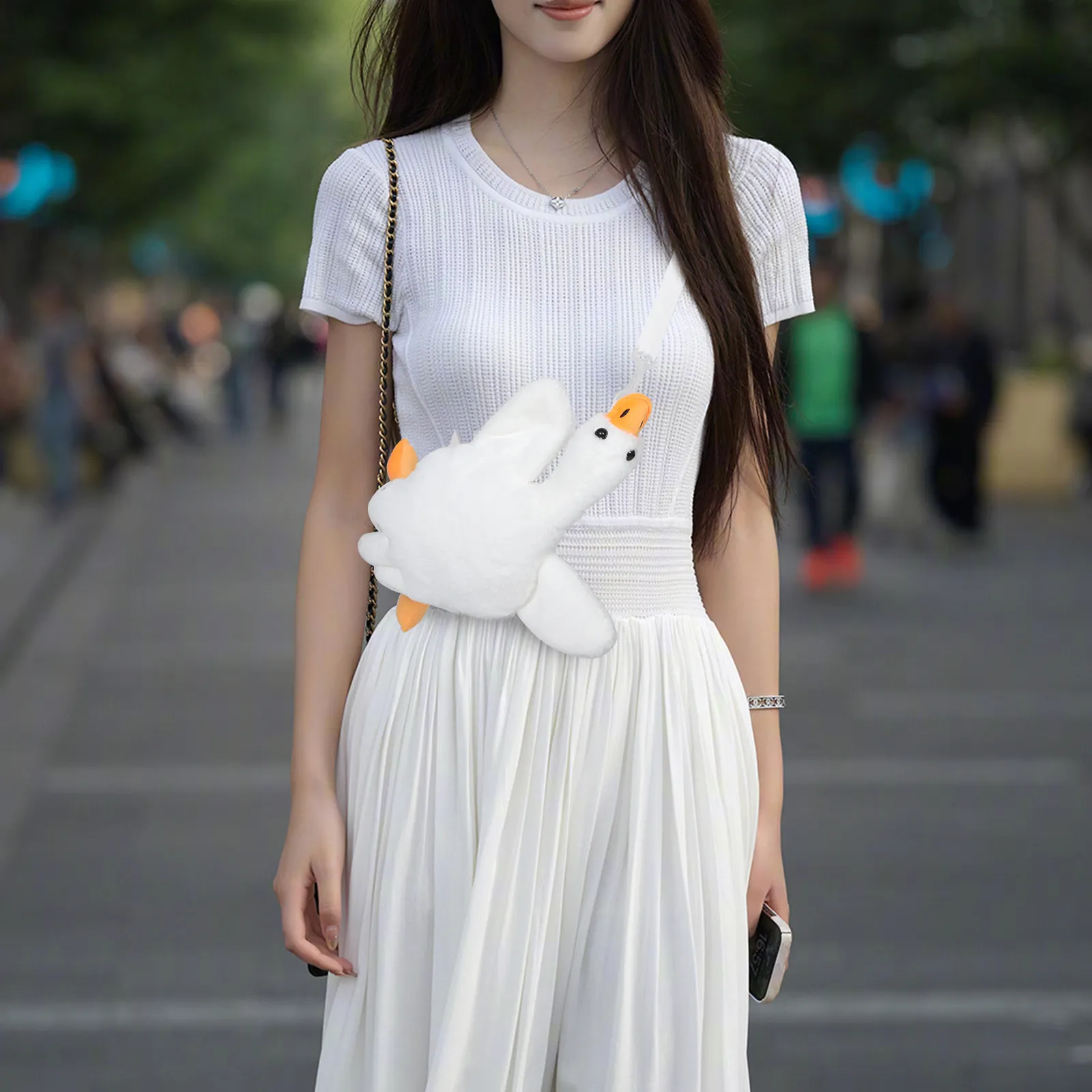 

White Goose Cartoon Crossbody Bag Cute Soft Shoulder Purse Lightweight Fashion Purse for Daily Wear Cartoon Crossbody Bag