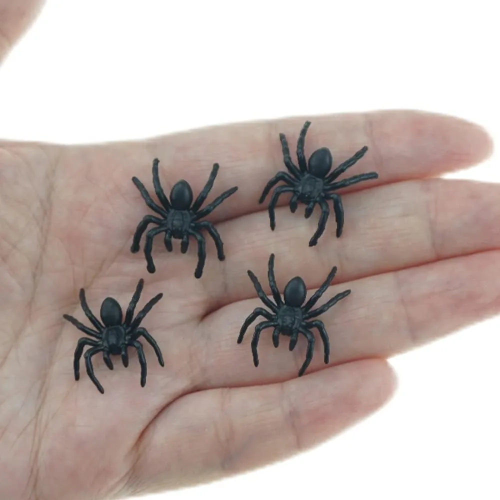 2 Packs Realistic Plastic Fake Spiders, Total 12 Pieces (4 Large 8 Small) 2.2CM Mini Black Spider Prank Toys, Halloween Party Decor Trick Joke Props for Haunted House Yard Table DIY Ornament