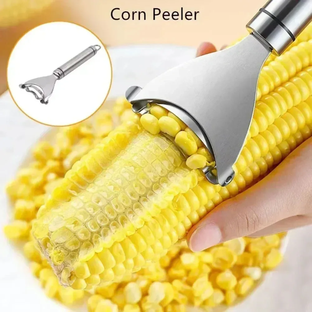 Stainless steel kitchen corn peeler tool for fast removal of corn kernels from cob compact size lightweight and easy to use