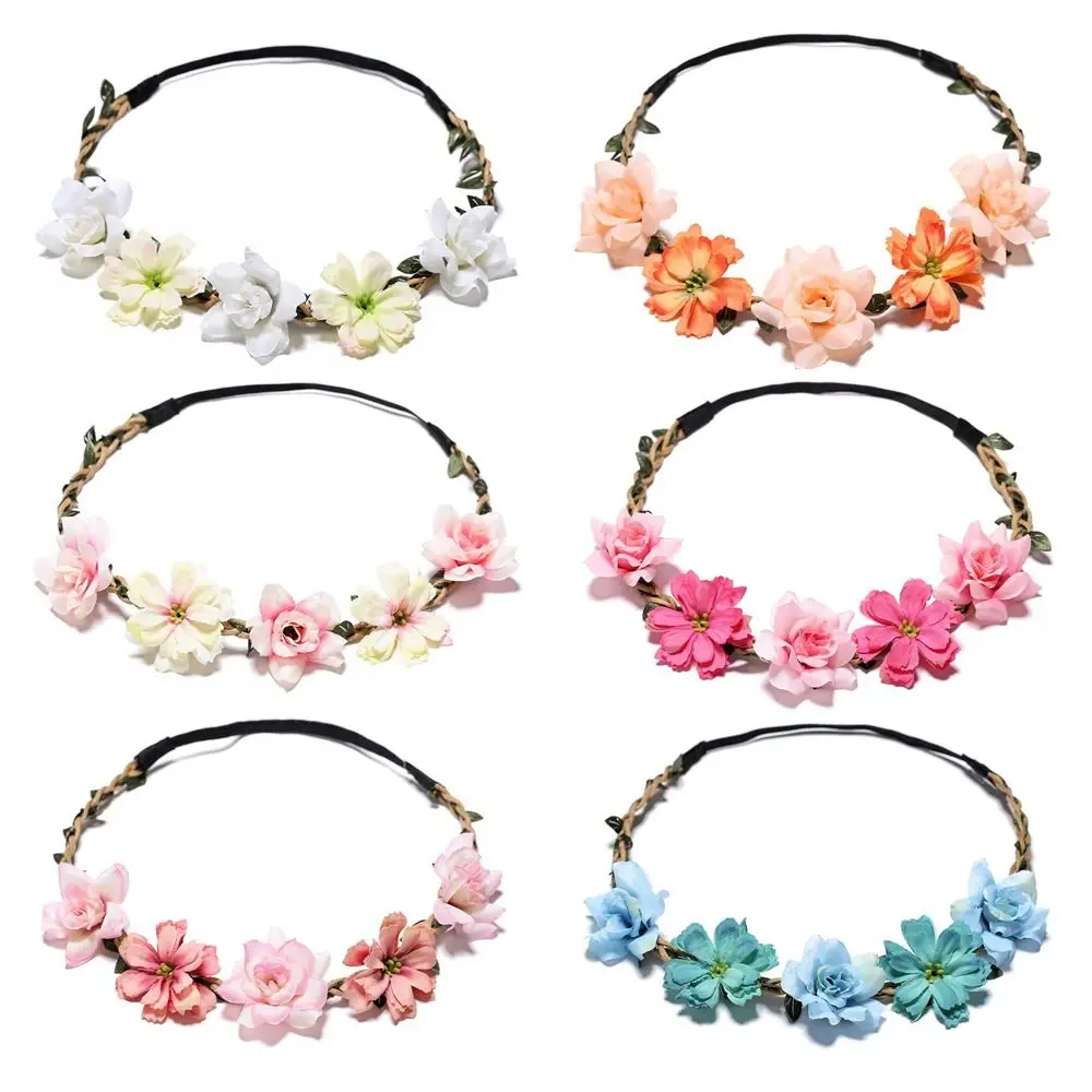 Handmade Flower Crown Simulated Flower Braided Wreath Flower Headbands Sweet Wind Flowers Elegant Design