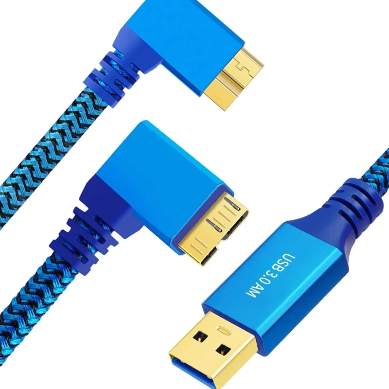 Right Angle Micro USB 3.0 Data Cable USB-A to Micro B Braid Cord Compatible with Samsung Galaxy S5 Note3 Phone Camera Hard Drive