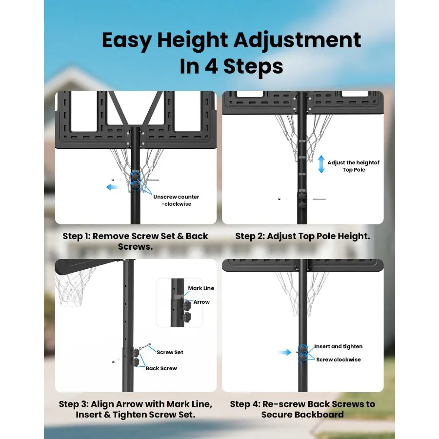 Портативное баскетбольное кольцо длиной 10 футов, регулируемые по высоте уличные баскетбольные ворота с 44-дюймовой небьющейся пластиной для вождения на заднем дворе