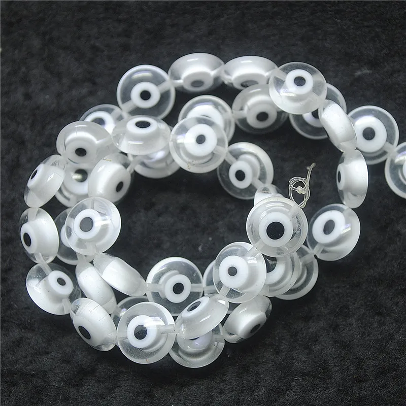 

40PCS New White Glass Beads String Coin Shape 10MM Loose Beads Cabs For Women Bracelets Making Accessories Good Quanlity