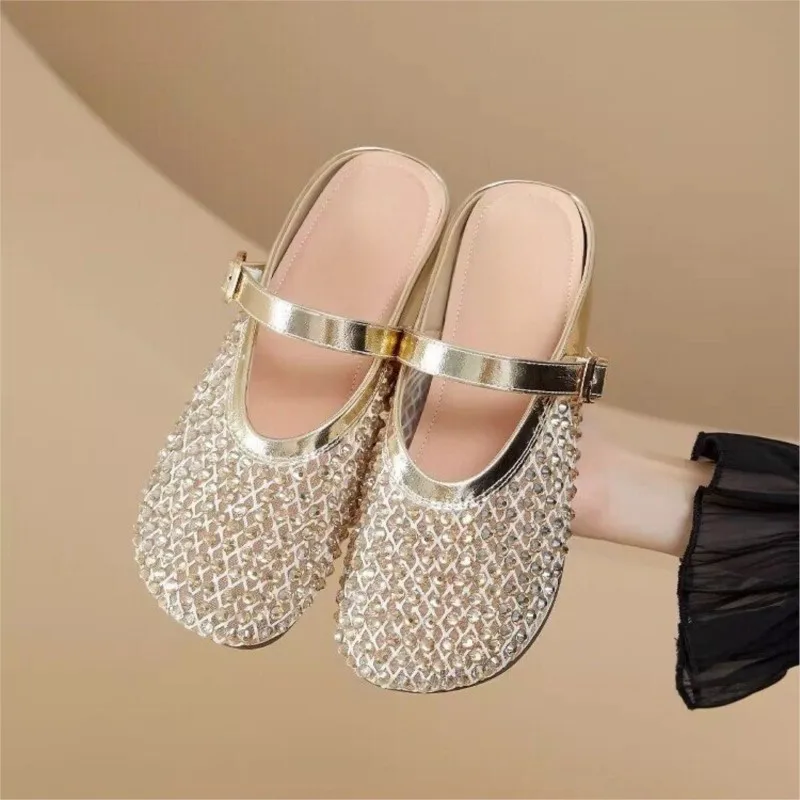 2026 Spring/Summer New Design Beaded Mesh Surface Mary Jane Flat Bottom Outerwear Multi-Purpose Lazy Sandal