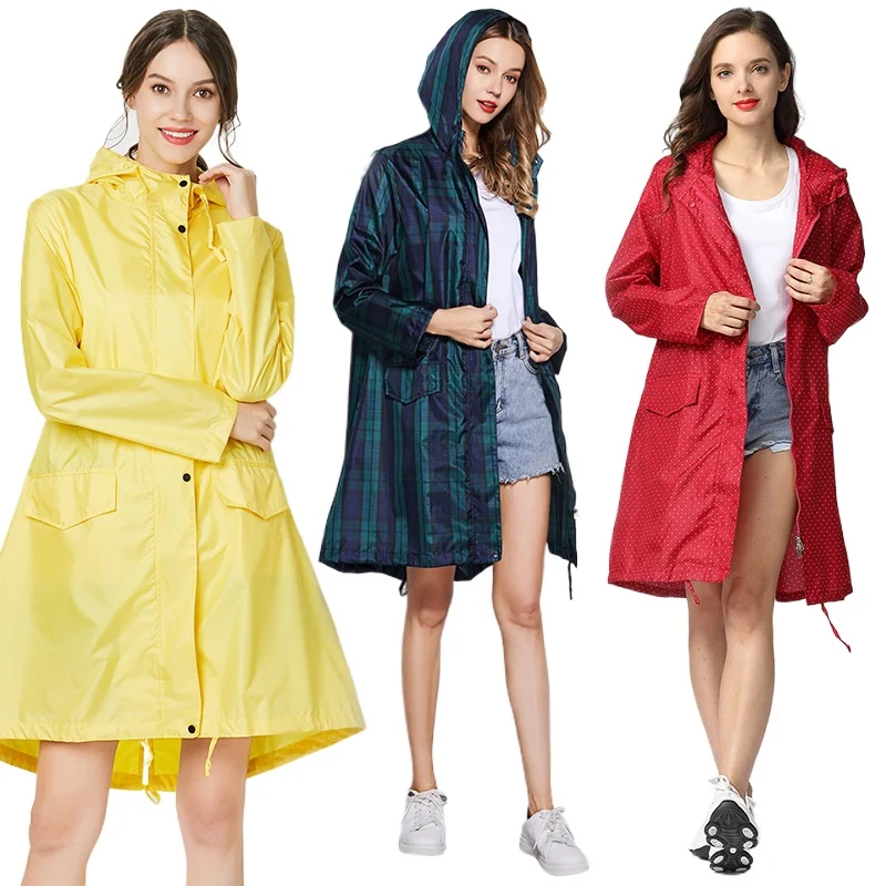 

Женские длинные непромокаемые пальто с капюшоном. Стильный женский клетчатый плащ, легкий водонепроницаемый средней длины.