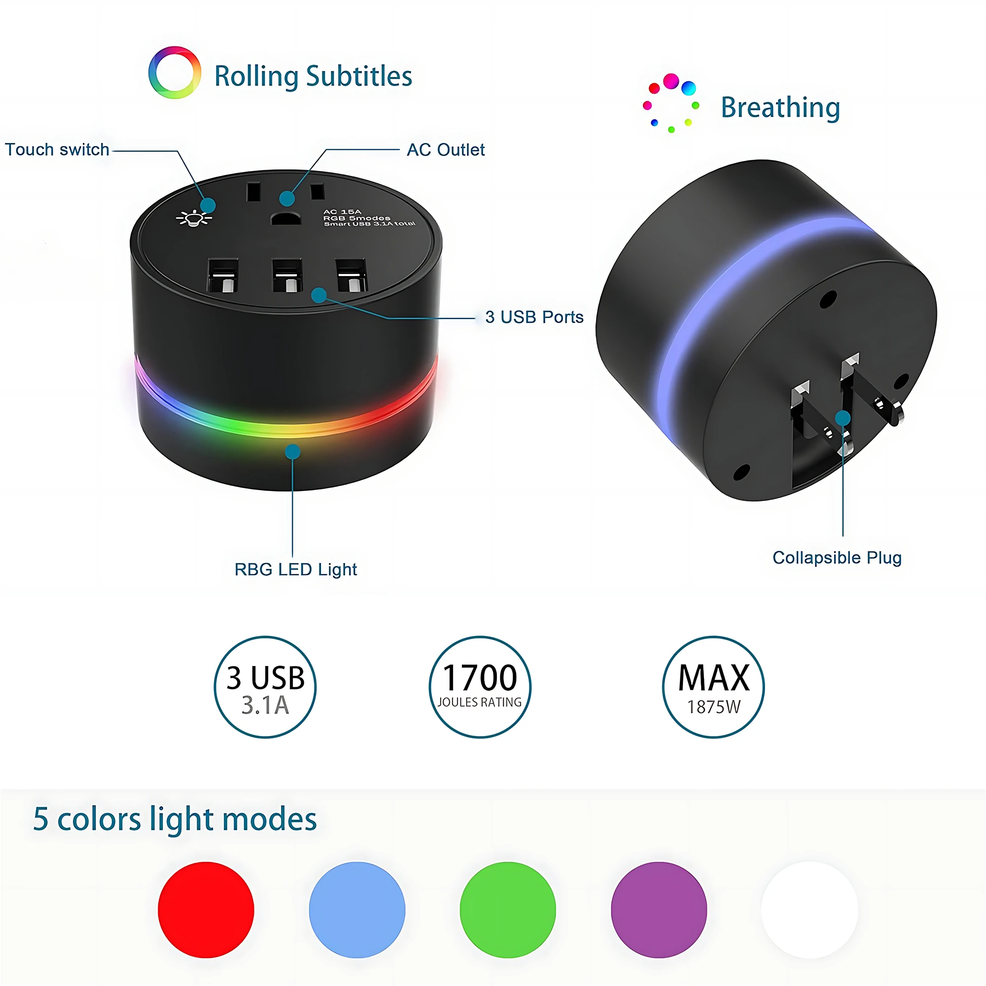 รางปลั๊กไฟแบบหลาย STOP kontak listrik 8ช่อง3USB พอร์ตสำหรับชาร์จ6FT ตัวกรองเครือข่ายแบบต่อขยายไฟสำหรับบ้านกลางคืน