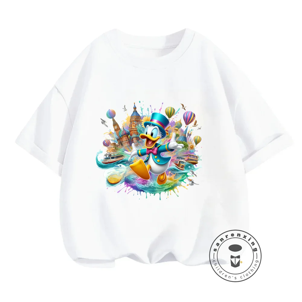 Cool Disney Style Donald Duck T-Shirts with a Touch of Campus Charm Fashionable Summer Wear for Boys and Girls Who Love Trends