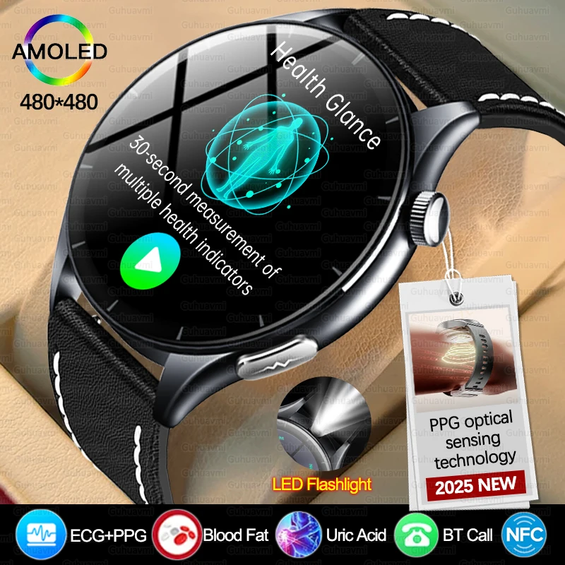 

2025 New BMI Body Fat Blood Analysis Health Smartwatch NFC Bluetooth Call Smart Watch Led Flashlight Outdoor Sports Clock's Men