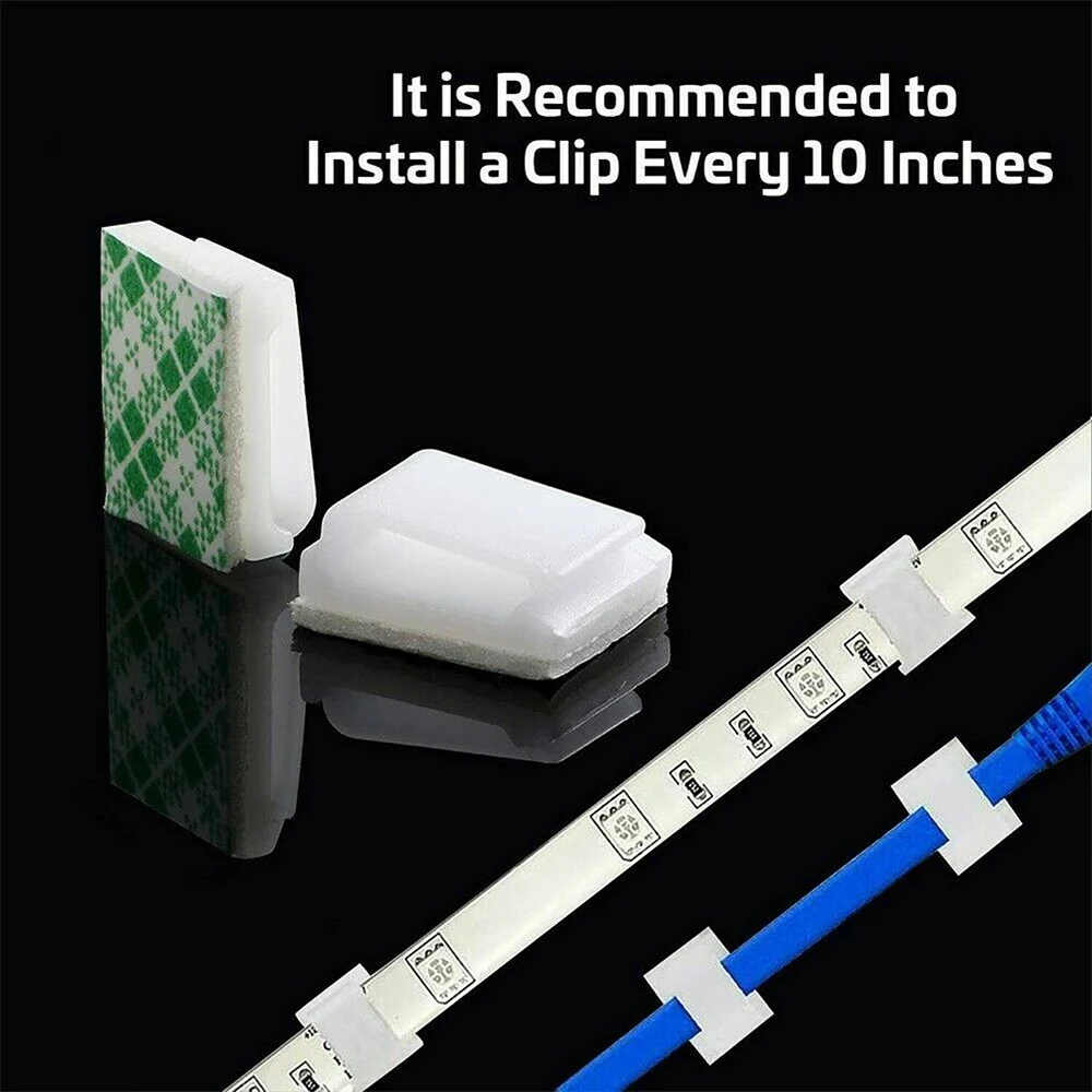 100Pcs Light Strip Mounting Clips Self Adhesive Led Light Fasteners Mounting Holder Cable Clamp Organizer 8mm Light Strip