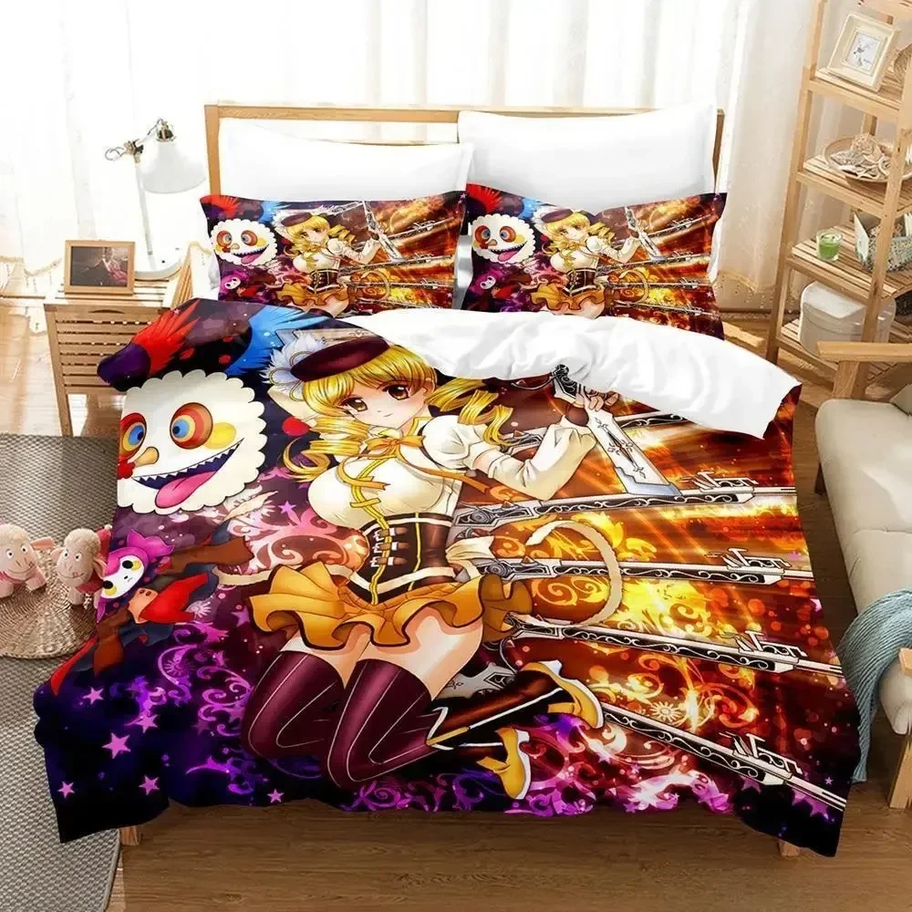 Puella magi madoka magica conjunto de cama dos desenhos animados anime conjunto de três peças adulto criança quarto conjuntos capa de edredão 3d kawaii menina toda a temporada