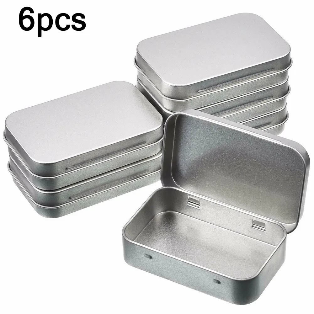 6Pcs Metal Box Tin Plated Container Empty Hinged Lid Small Empty Storage Box Frosted Household Iron Storage Box