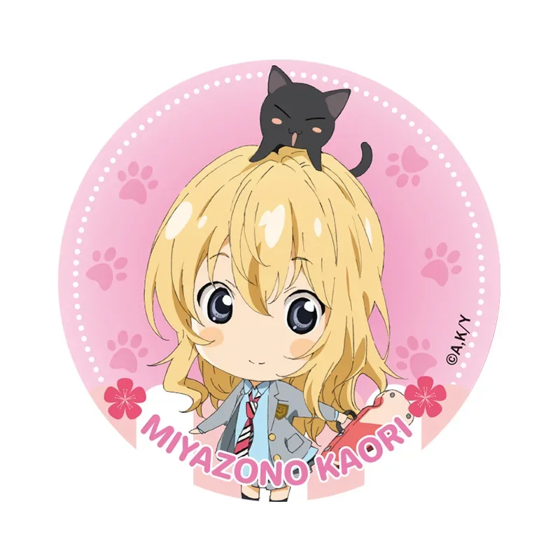 5.8cm Cartoon Lovely Brooches Miyazono Kaori Arima Kousei Sawabe Tsubaki Figure Badge Enamel Pin Accessory Decor Collection