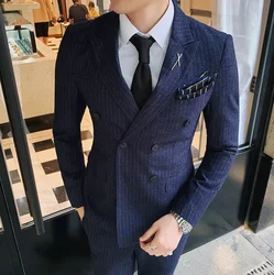 S-6XL ( Blazer + Vest + Pants ) Brand Men's Formal Business Suit Three-piece Set Groom Wedding Party Dress Solid Color Plaid