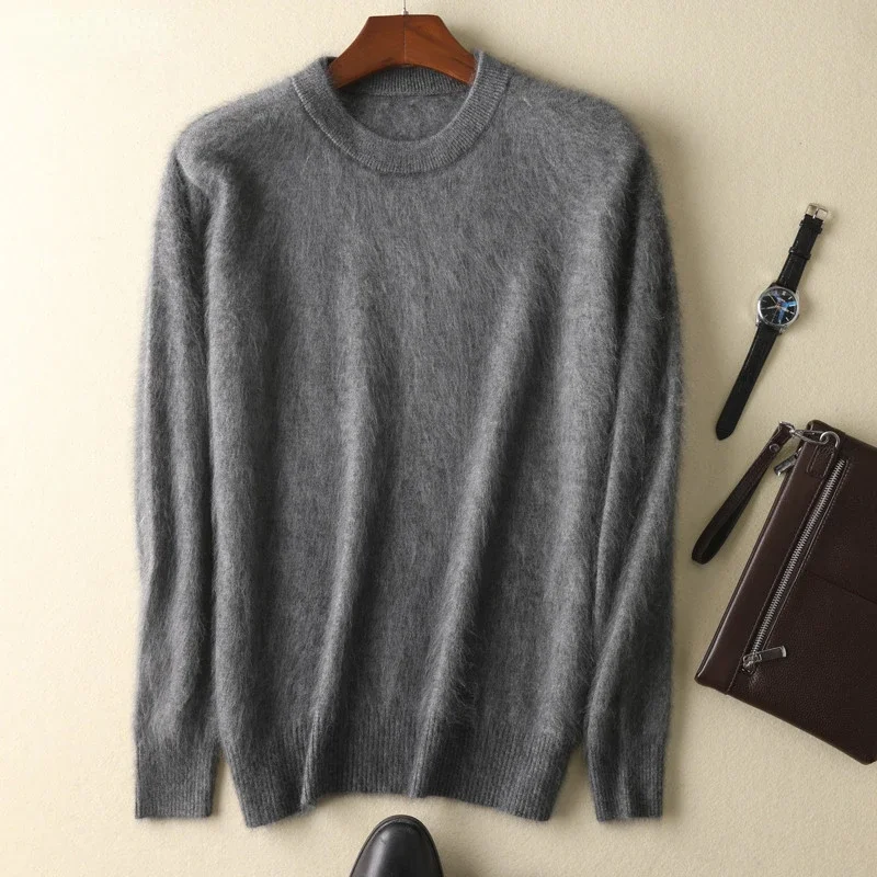 Men's 100% Pure Mink Cashmere Sweater O-neck Pullover Knitted Large Size Mink Sweater Winter New Top Long Sleeve High End  Men