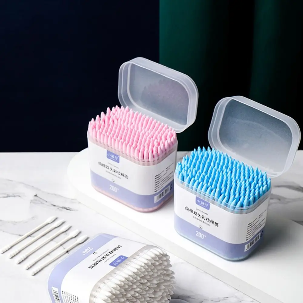 

200 Pcs/Box Soft Color Makeup Remover Cotton Swabs Spiral Tip Disposable Double Head Cotton Swab Sterile Multifunction