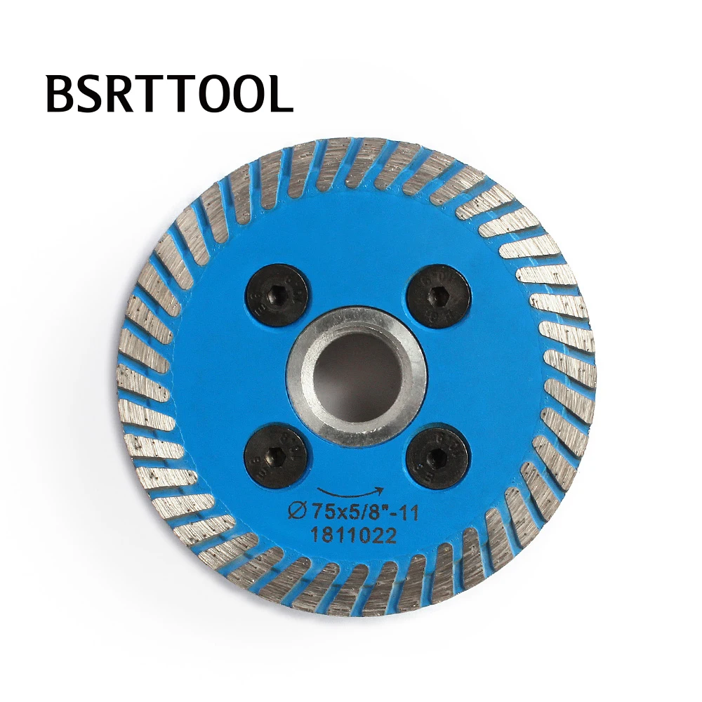 BSRTTOOL 75mm Hot Pressed Mesh Turbo Carving Cutting Disc Diamond Saw Blade With Removable Flange M14 5/8-11 For Stone Granite