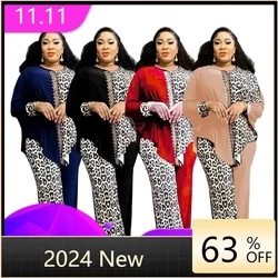2024 Luxury New in Matching African Sets for Women Elegant Lady Evening Leopard Clothing Plus Size Dashiki Top and Pants Suits