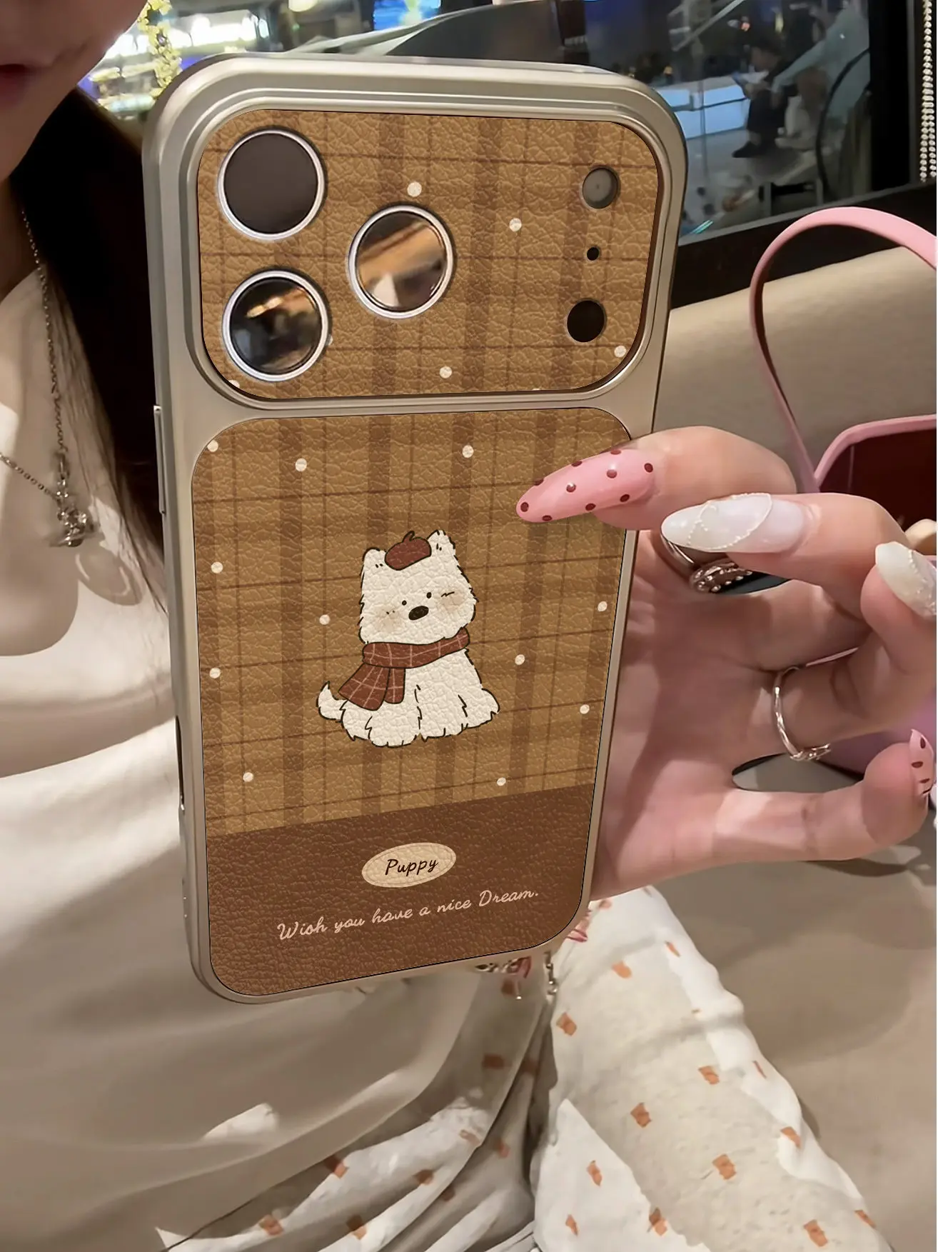 Retro Polka Dot Pony Pferd Imitation 17 Handyhülle für iPhone 13 14 15 16 17 Pro Max 17, stoßfeste Lederhülle mit Beschichtung – Detail 12