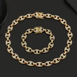 Men Women Hip hop Iced Out Chain Necklace High Quality 12mm Coffee Bean Link Chain Necklaces Fashion Jewelry Hiphop Rapper Gift