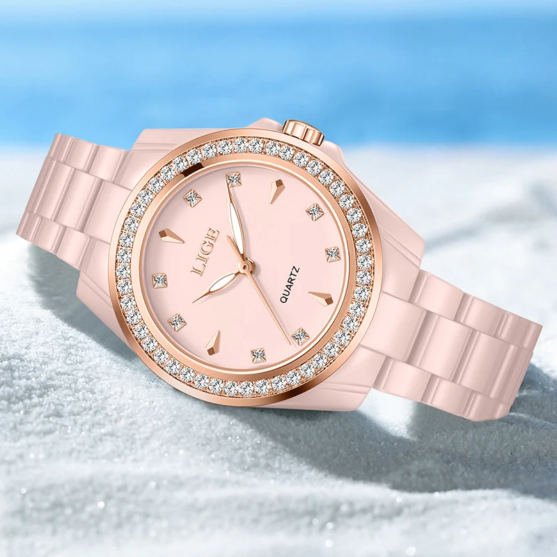 

2026 LIGE, лучшие роскошные часы, женские модные элегантные кварцевые наручные часы, водостойкие светящиеся часы с керамическим ремешком, женские подарки Reloj