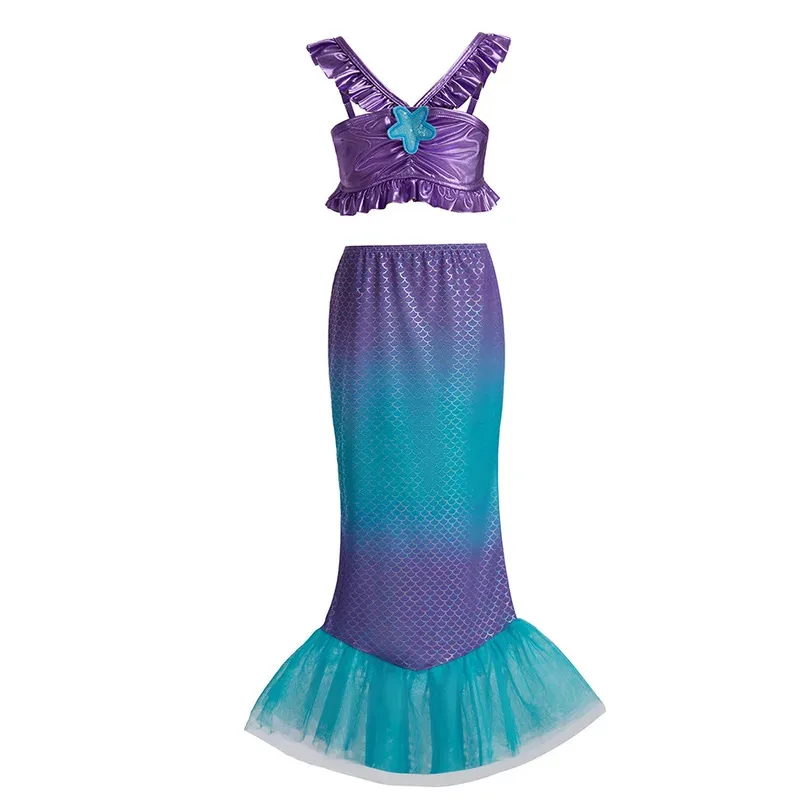 Summer Beach Party Fun Swimsuit Bikini Girl Cosplay Princess 3 Pieces Top Underpants and Tail Dress + Accessories