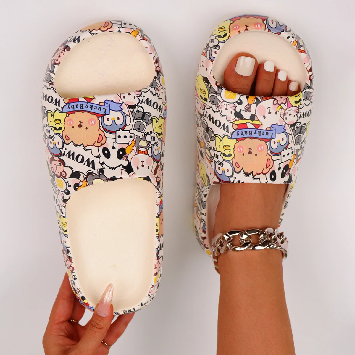 High Fashion Couple Thick Soled Slides Printed Eva Beach Women Slippers