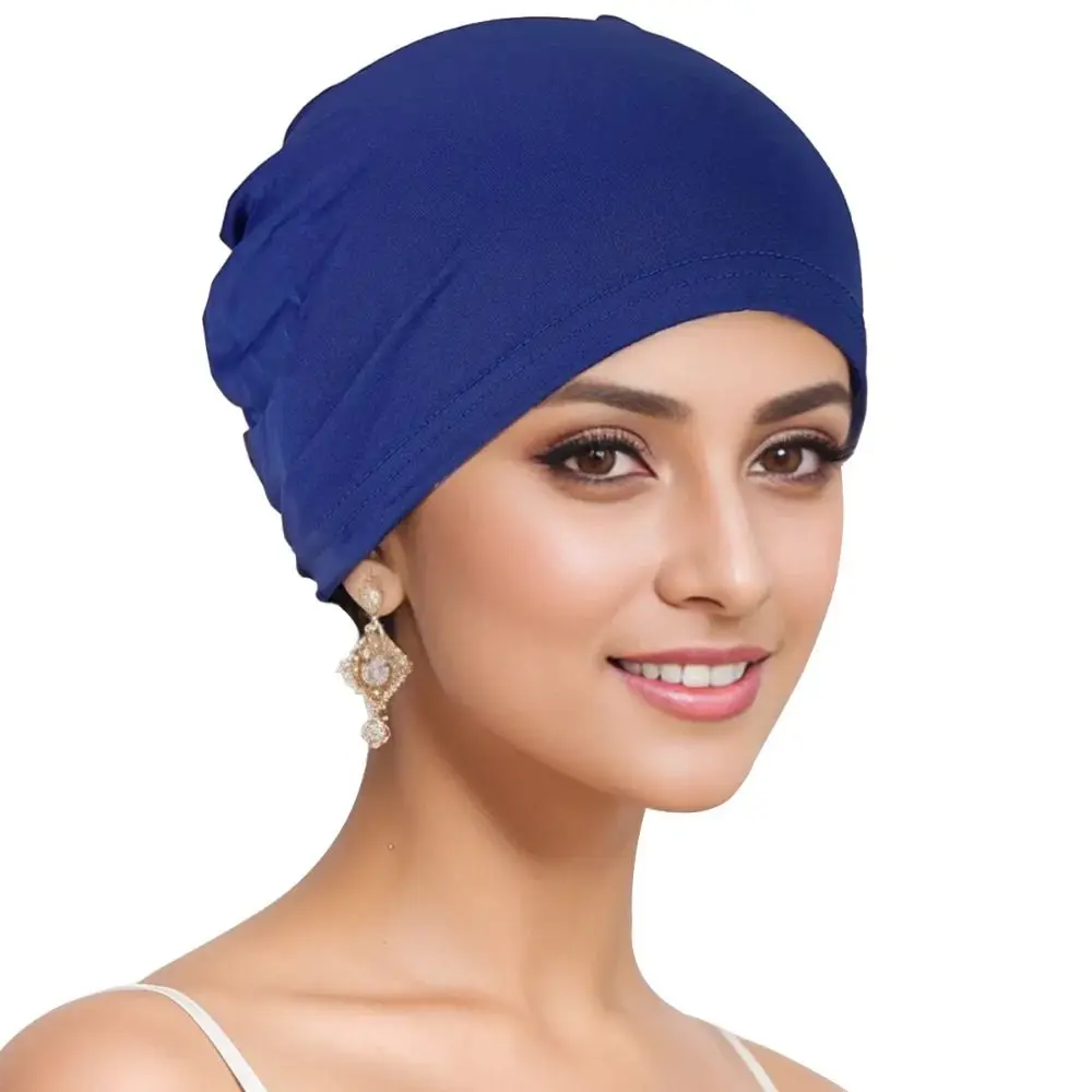 Gorro de algodón elástico para mujer, Hijab musulmán de alta calidad, Color sólido, cerrado