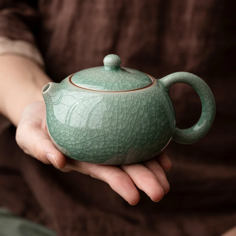 210ml Chinese Handmade Ceramic Teapot Teacup Creative Ru Ware Crackle Glaze Xishi Tea Pot Household Filter Kettle Travel Tea Set