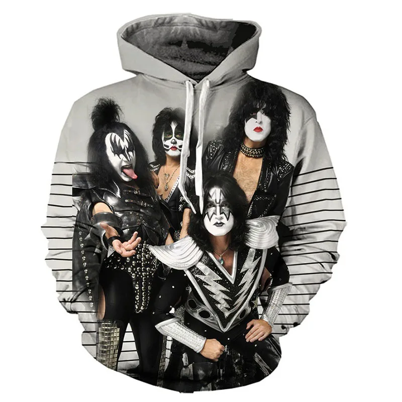 Fashion KISS Rock Band Cool Hoodies 3D Printed Man Women Hip Hop Hoodie Streetwear Pullovers Hooded Sweatshirts Kids Clothing