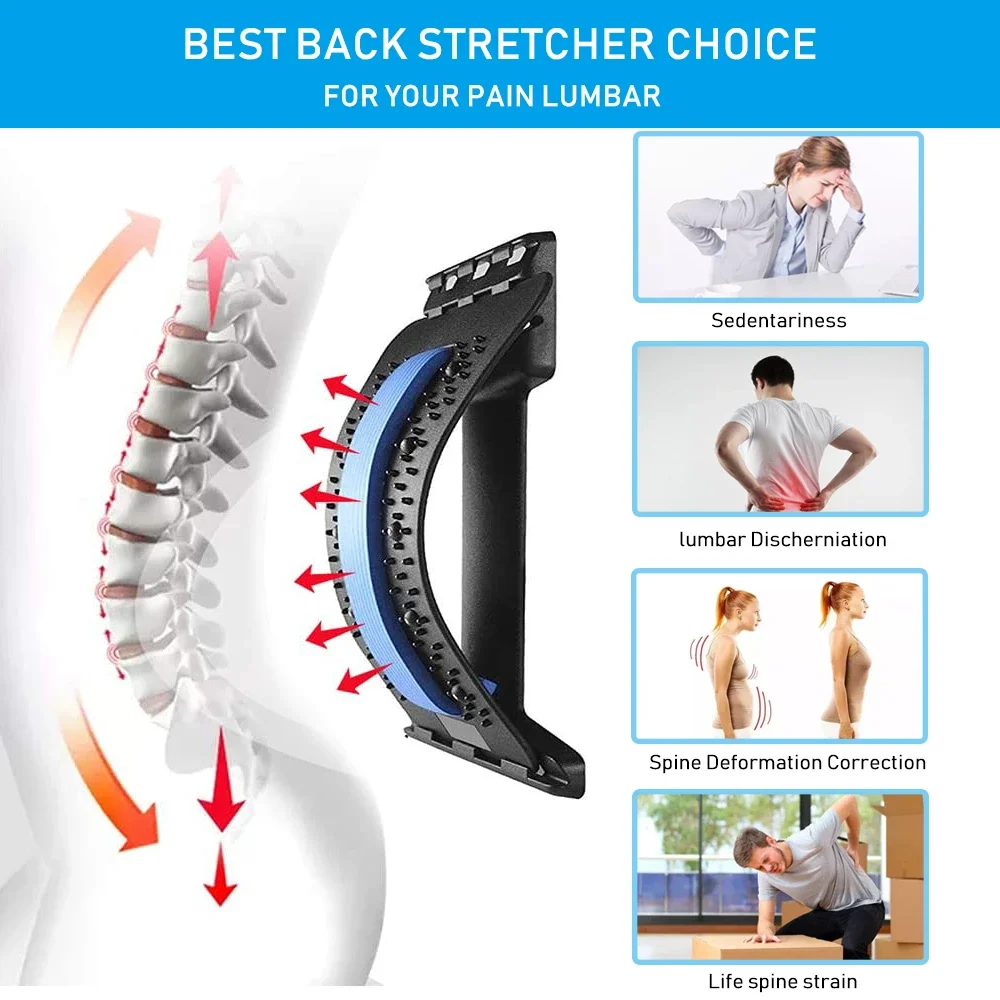 Magnetic Back Stretcher with Multi-Level Adjustment for Lumbar Cervical Spine Support, Pain Relief, Posture Correction & Spinal