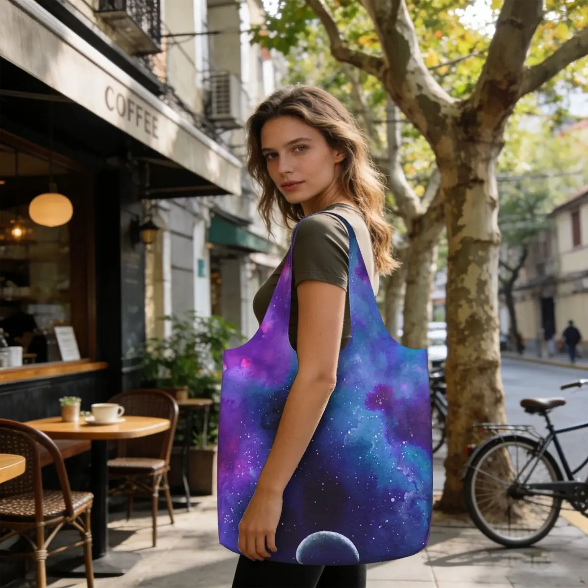 Neon Galaxy Dreams Shopping Tote Bag Canvas Large Capacity Shoulder Bags Shopper Grocery Handbag for Women