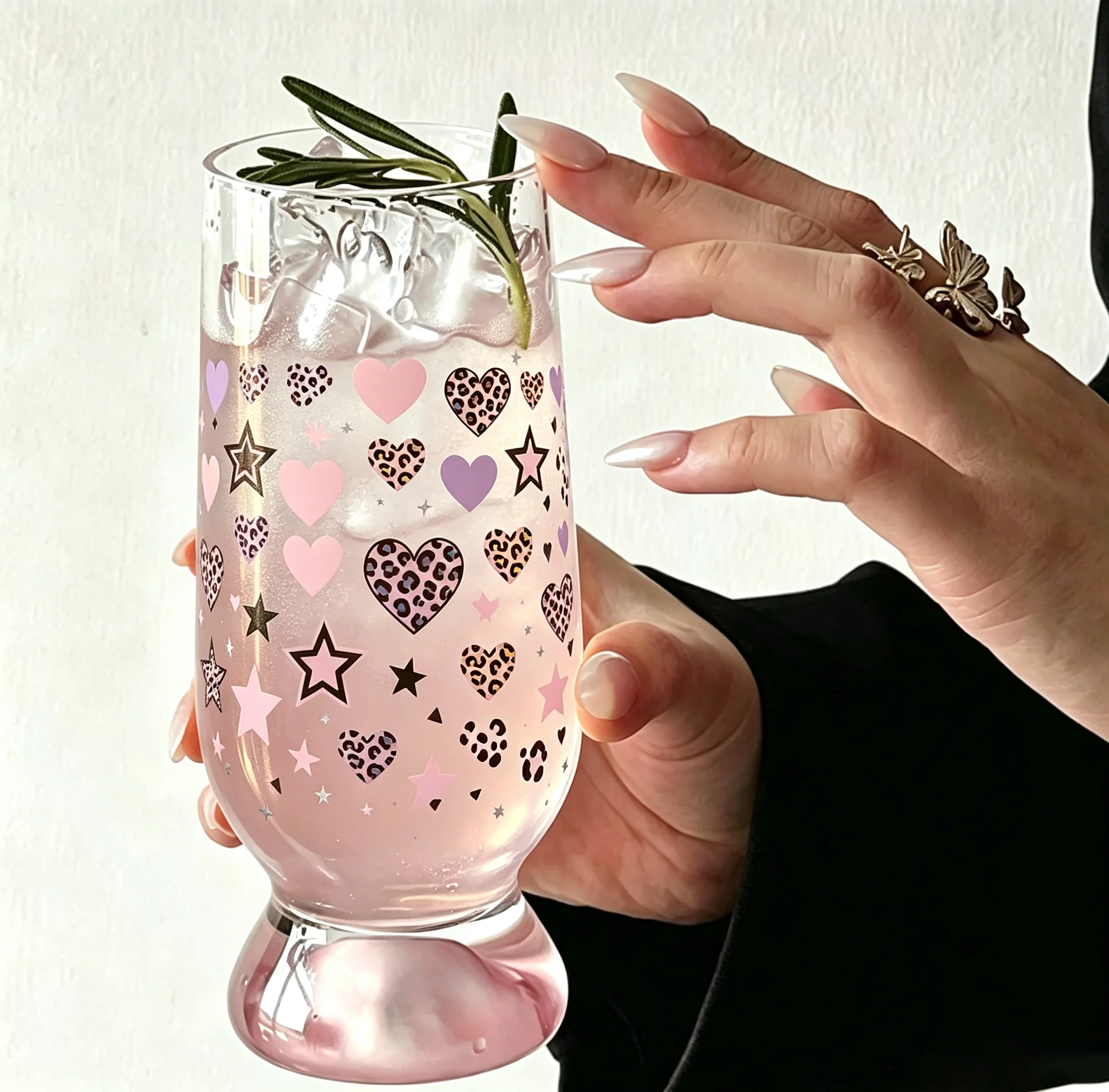 UV DTF Cup Wrap 16oz Glass Cup Pink Leopard Hearts Pattern UV Sticker Transfers Vasos de Vidrio Sublimation Blanks Personalized