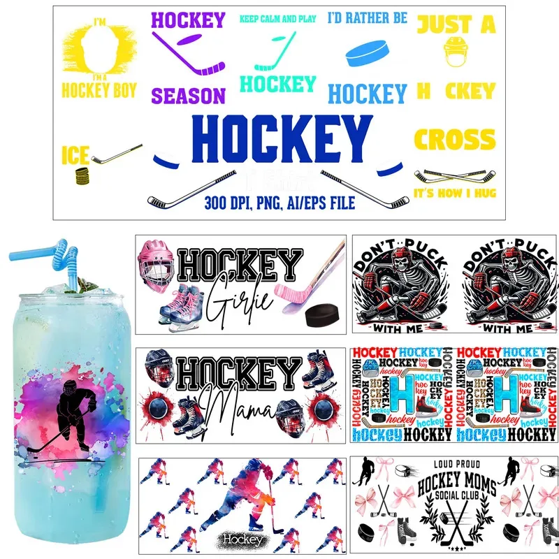 Popular Ice hockey cozy Artwork UV Sticker Party DIY Decals 3D transfers uvdtf tumbler seal stickers 16oz uv dtf cup wraps