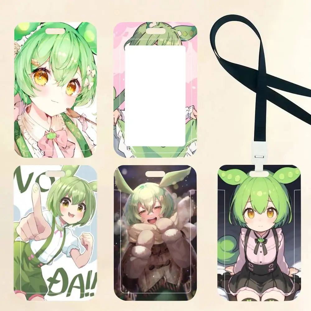 Zundamon Anime ID Card Holder Neck Strap Pendant Door Badge Holder Lanyards Keychain Work Credential Case Gift
