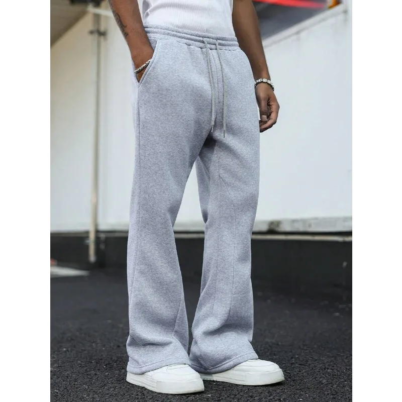 Manfinity Hypemode Men's Grey Autumn Casual Dress Sweatpants,Streetwear Baggy Joggers,Y2K Vintage Flared Bell-Bottoms