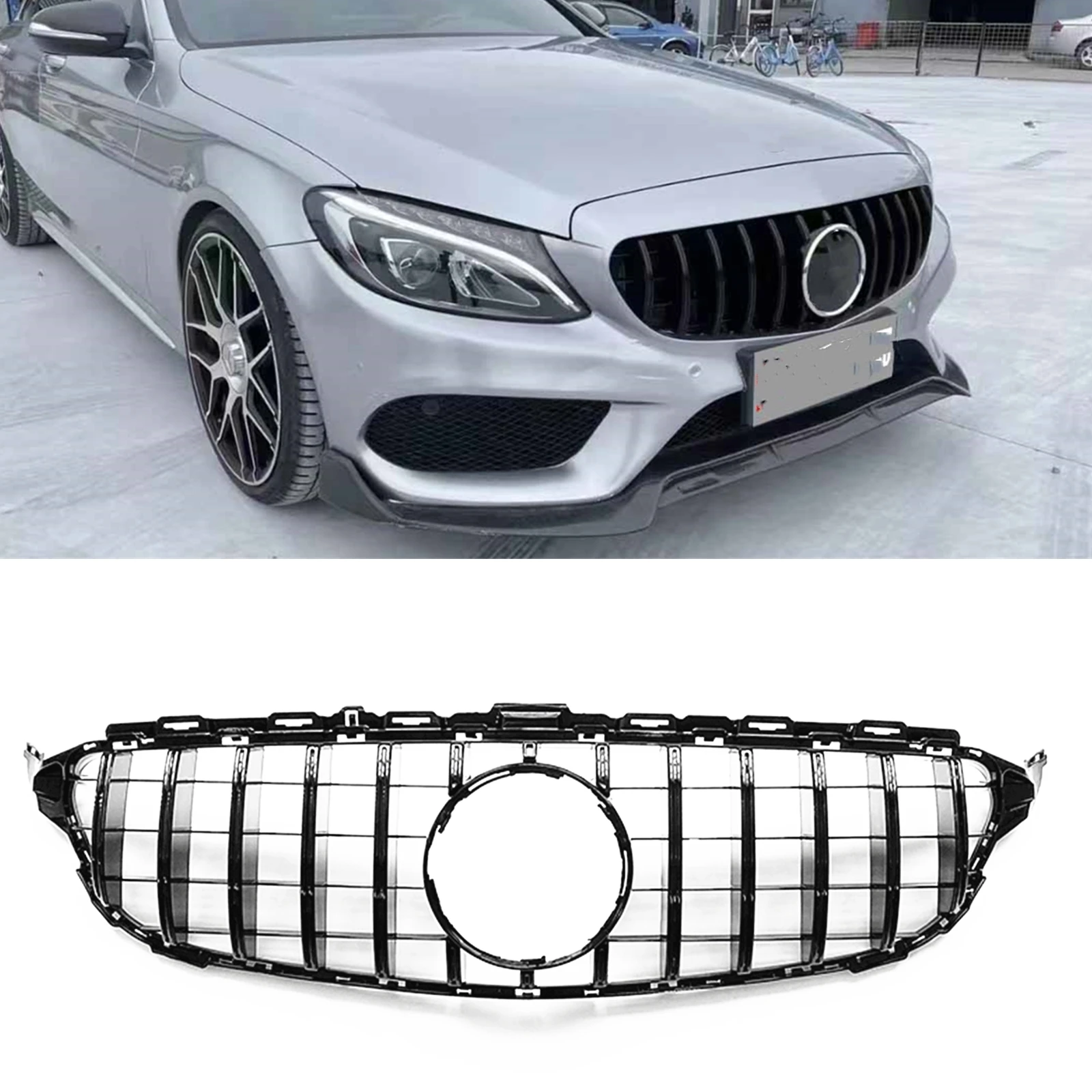 

Grill For Mercedes Benz C Class W205 2014-2018 C180 C200 C250 C300 C350 C43 Front Grille GT Style Black Upper Bumper Hood Mesh