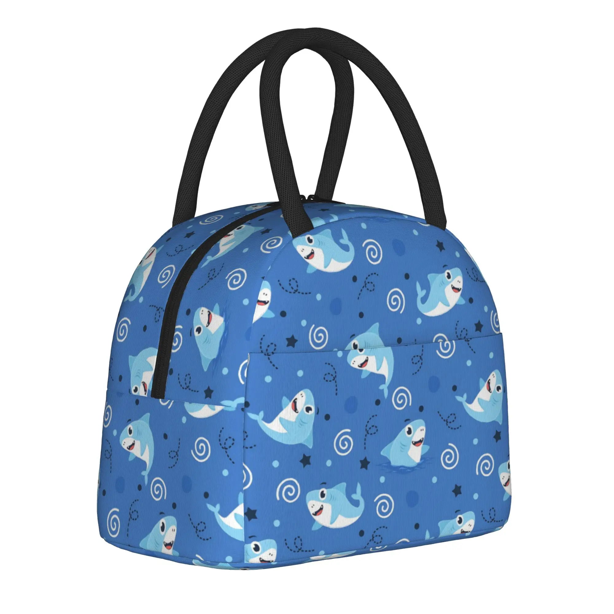 Cute Shark Cartoon Insulated Lunch Bag Portable  Reusable Thermal Bag Tote Lunch Box College  Travel Men Women