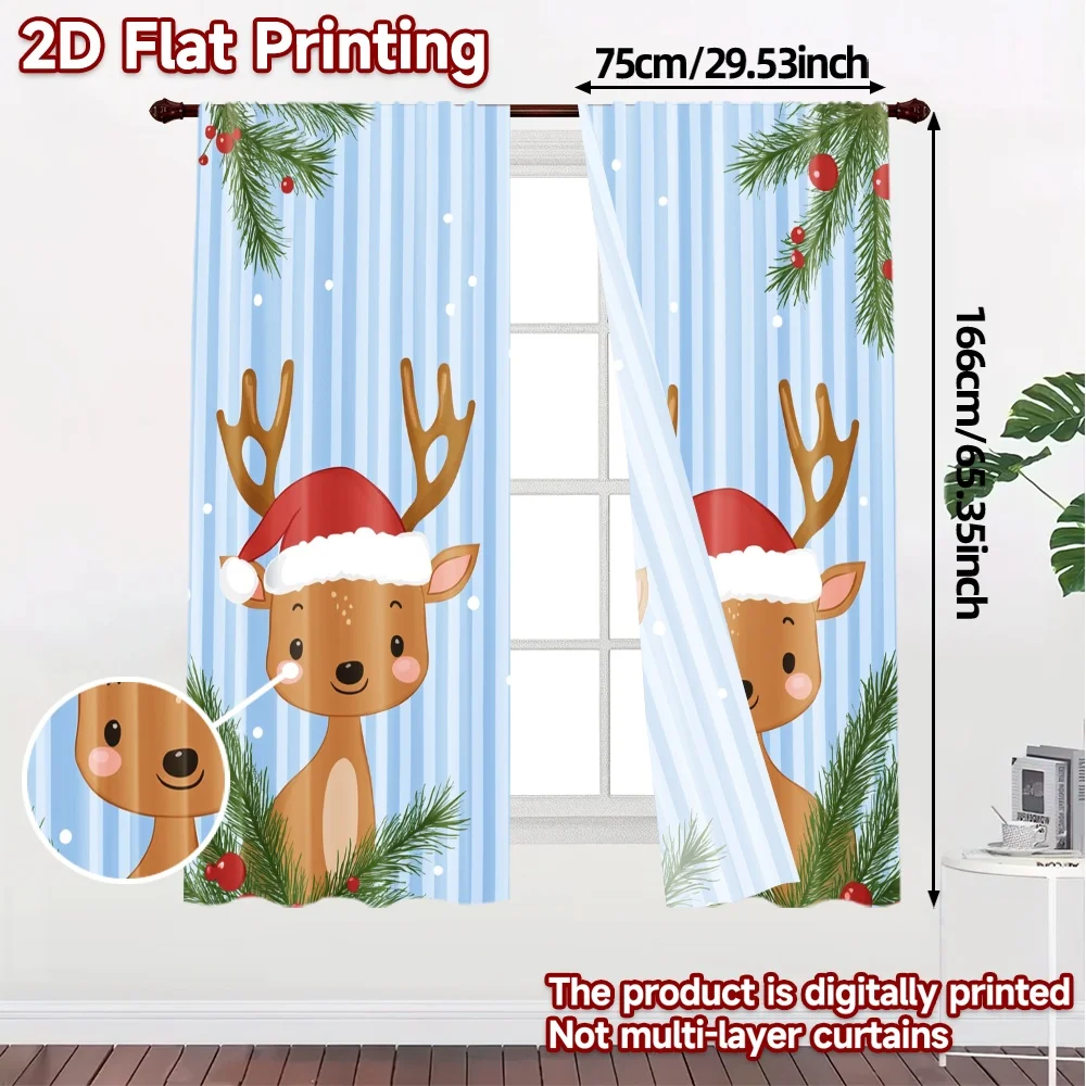 2pcs,Curtains Cute Reindeer Merry Christmas Holiday (3) Chic Curtains Versatile Fabric Curtains Thermal Insulation, and Room