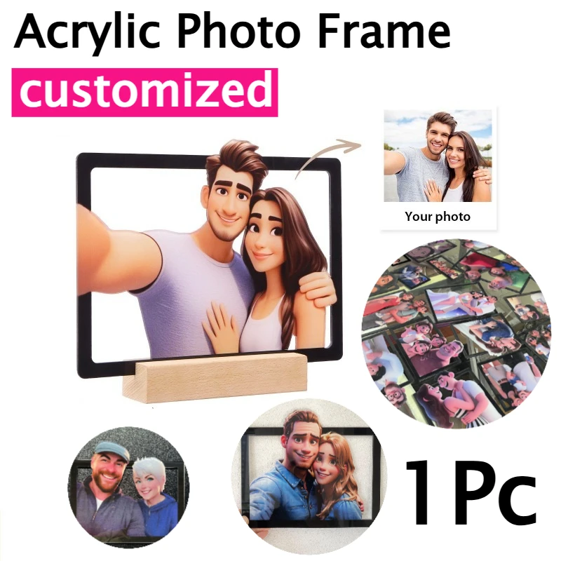 

1Pc Customized Cartoon Printed Acrylic Photo Frame for Christmas Valentine's Day Gift Cute Picture Decor for Couple Family