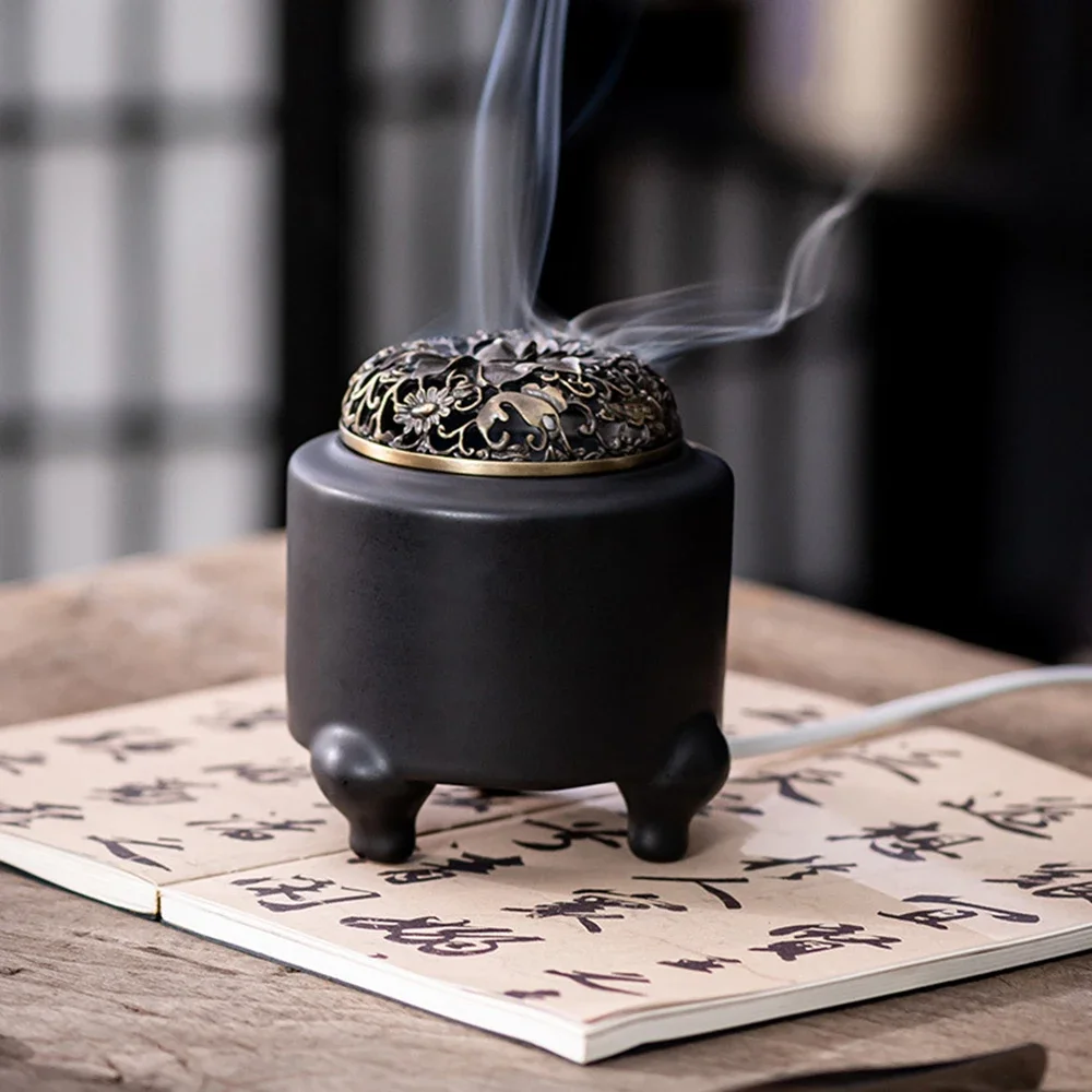 Retro Lotus Electric Incense Burner, Digital Display Adjustable Temperature Aroma Furnace, 220V Household Aromatherapy Burner