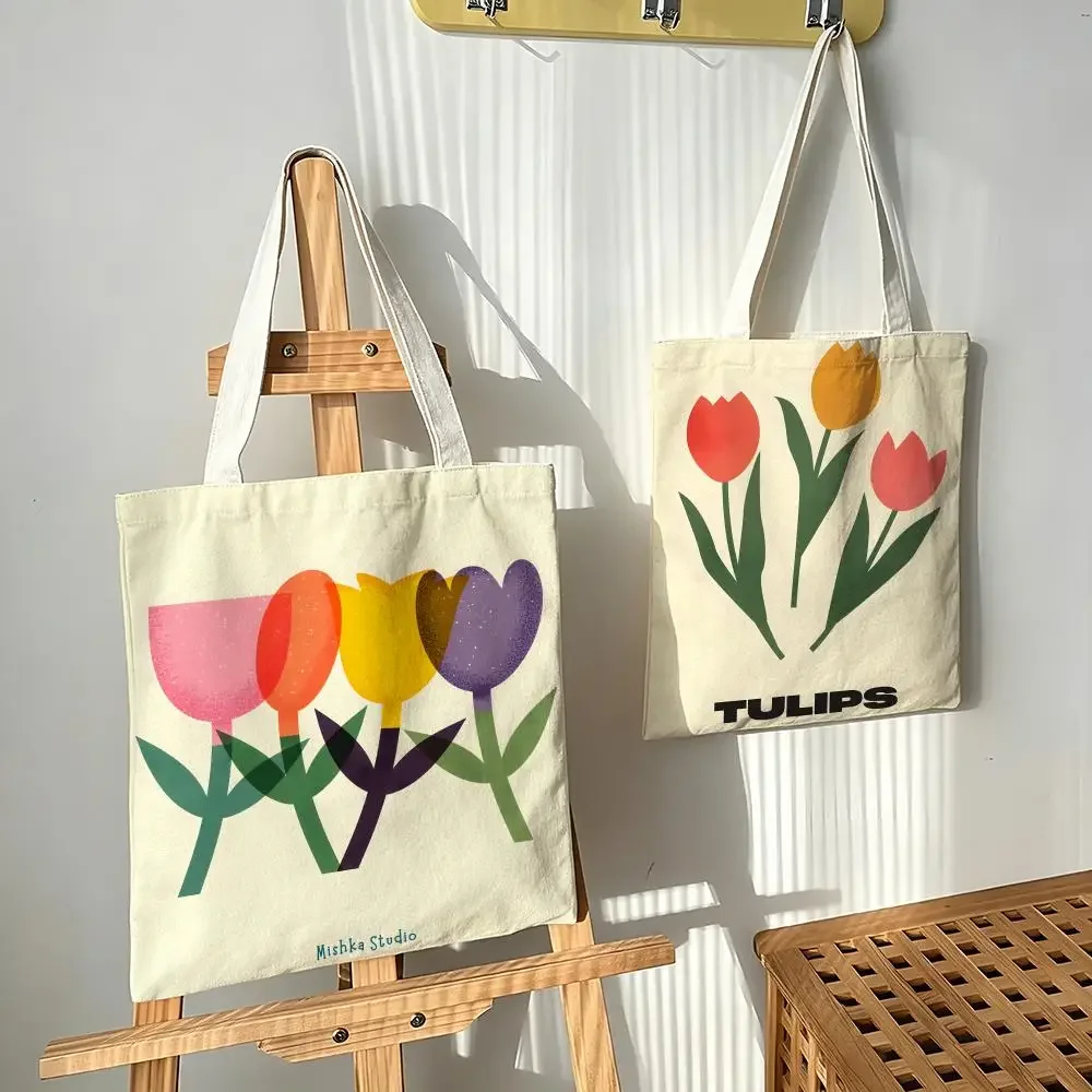 Art Nordic Style Geometric T-Tulip Storage Bags Canvas Bags Are Suitable For Going To Class, Shopping, Gifts, And Commuting