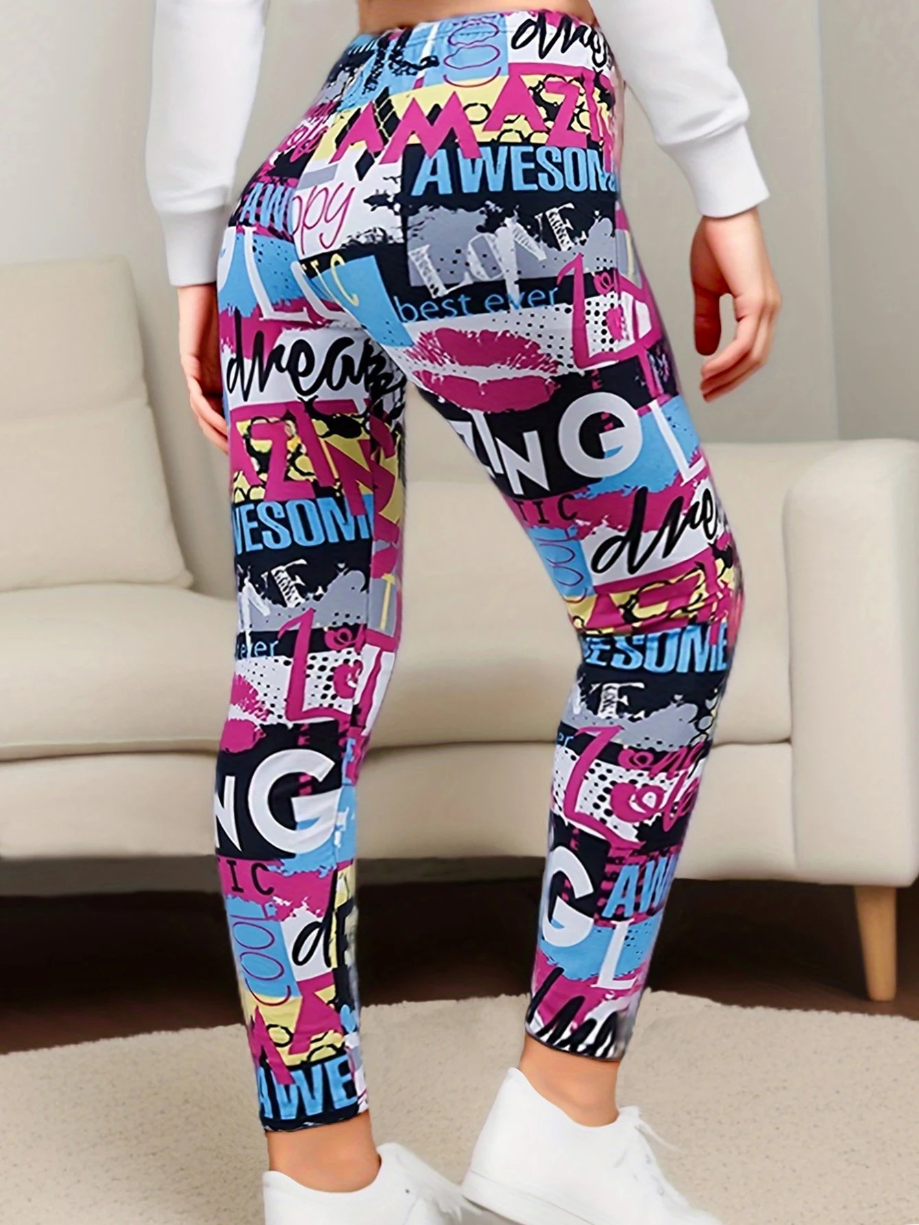 Graffiti Casual Leggings Printed Women's Leggings High Stretch Fitness Exercise Yoga Pants Brushed Sexy Nine Point Pencil Pants