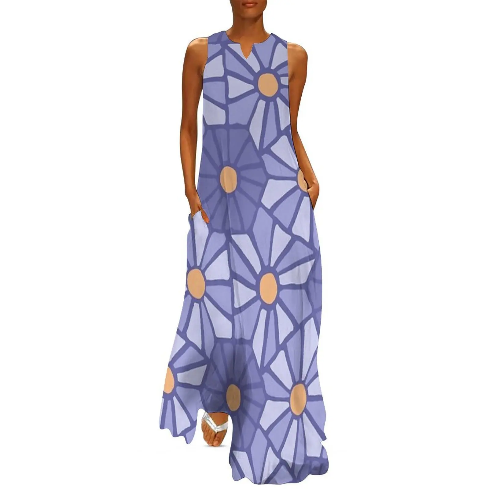 

Tessellated Flowers Pattern - Purple Tilework (macro) Long Dress ceremony dresses women's summer dresses 2025